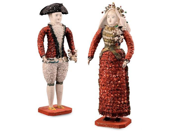 RARE PAIR OF FRENCH CARTON MOULE 'SEASIDE' DOLLS